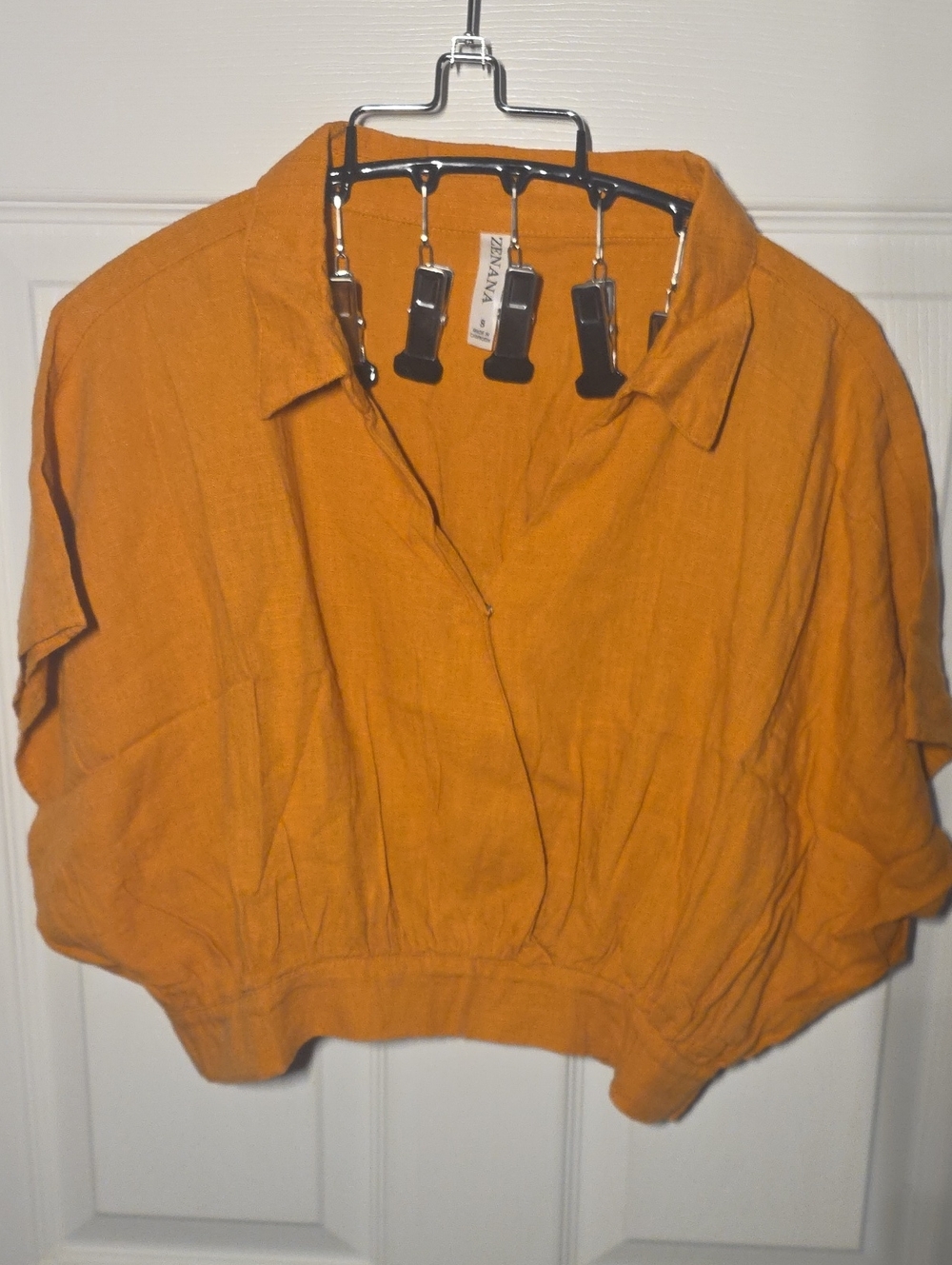 Zenana Mustard-Orange Collared Button-Down Top